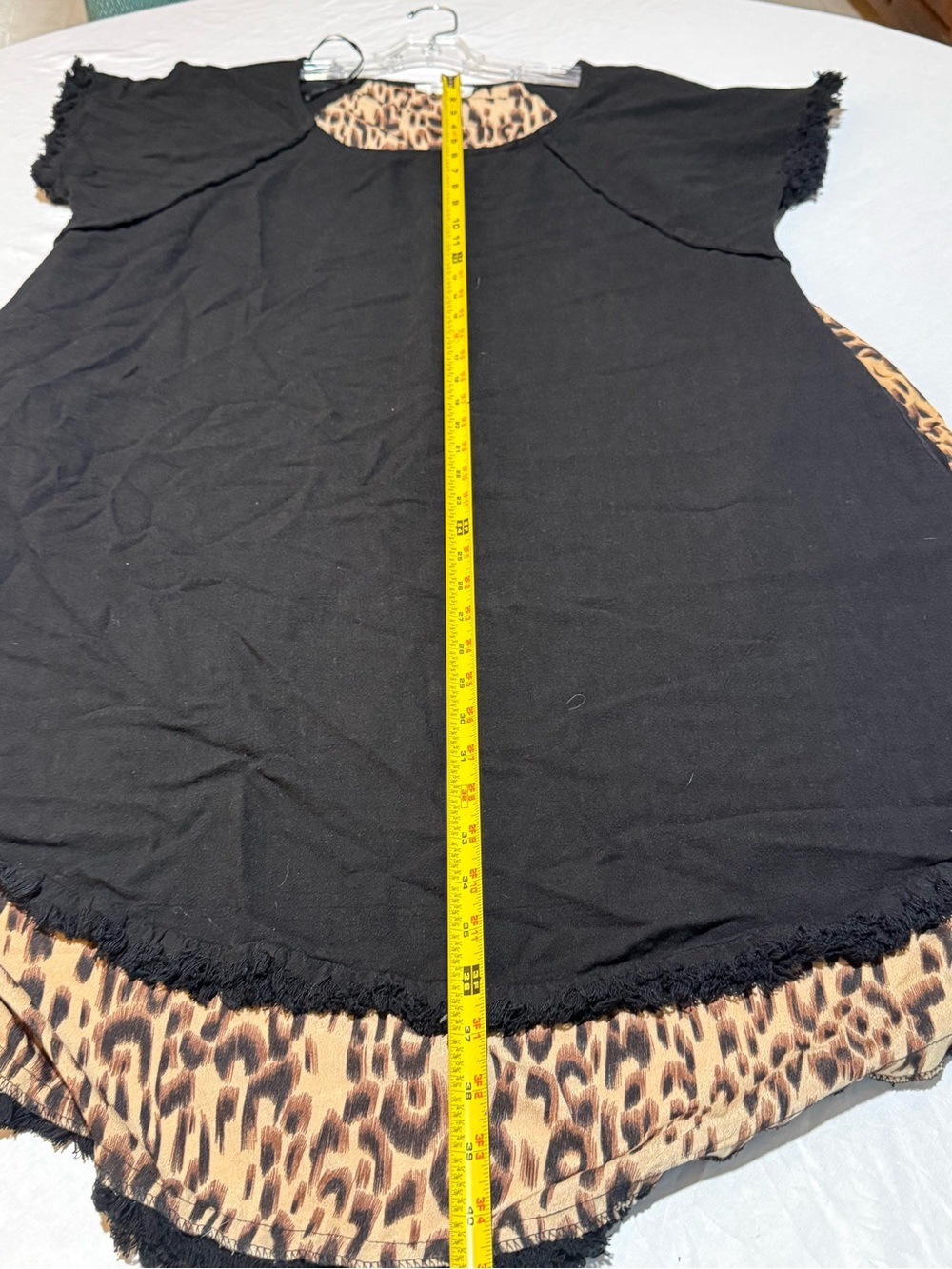 Umgee Black Short Sleeve Tunic with Leopard Trim - Picture 3 of 8